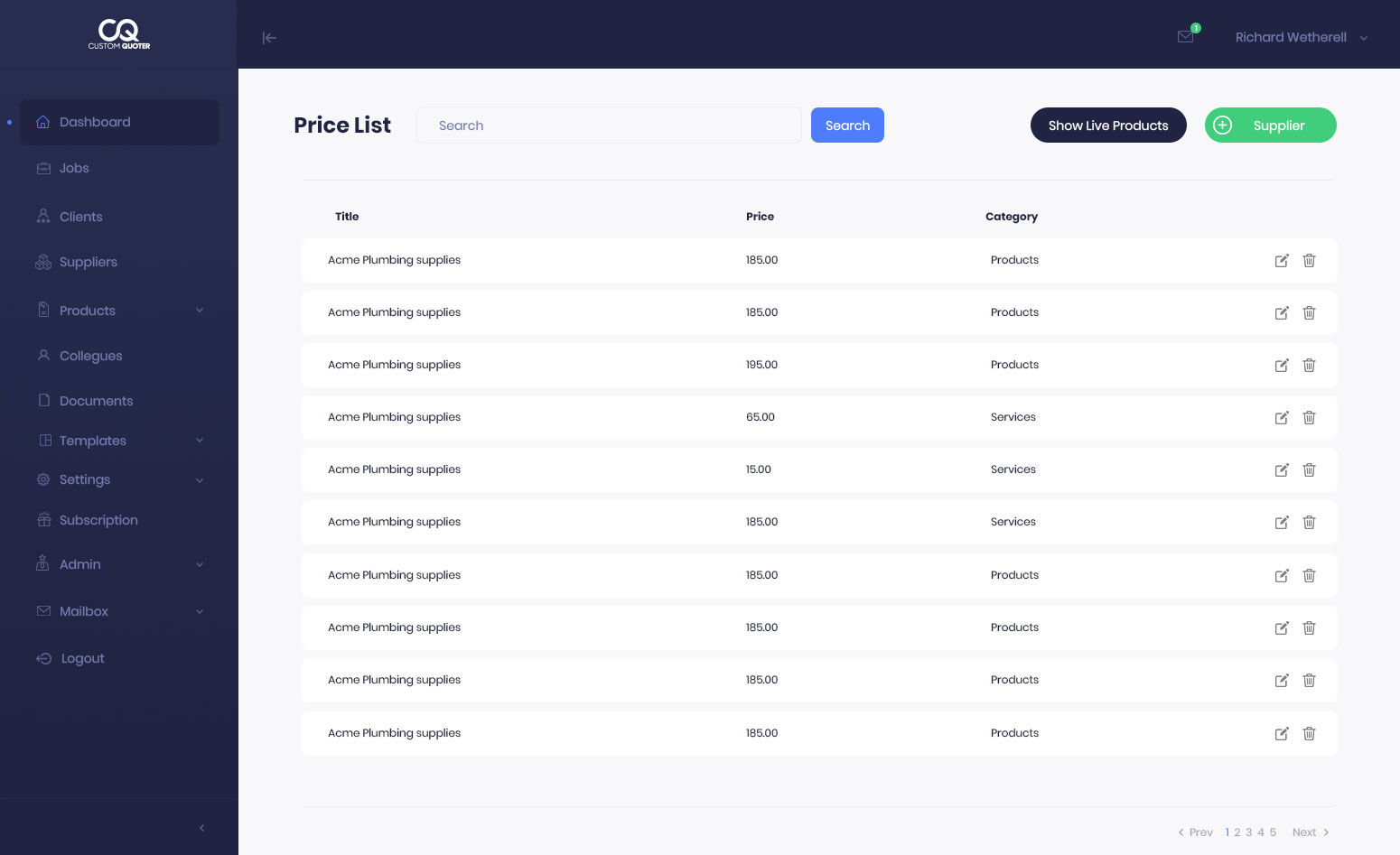 Live Product Pricing
