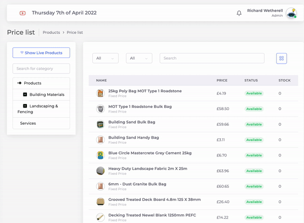 Live Product Pricing